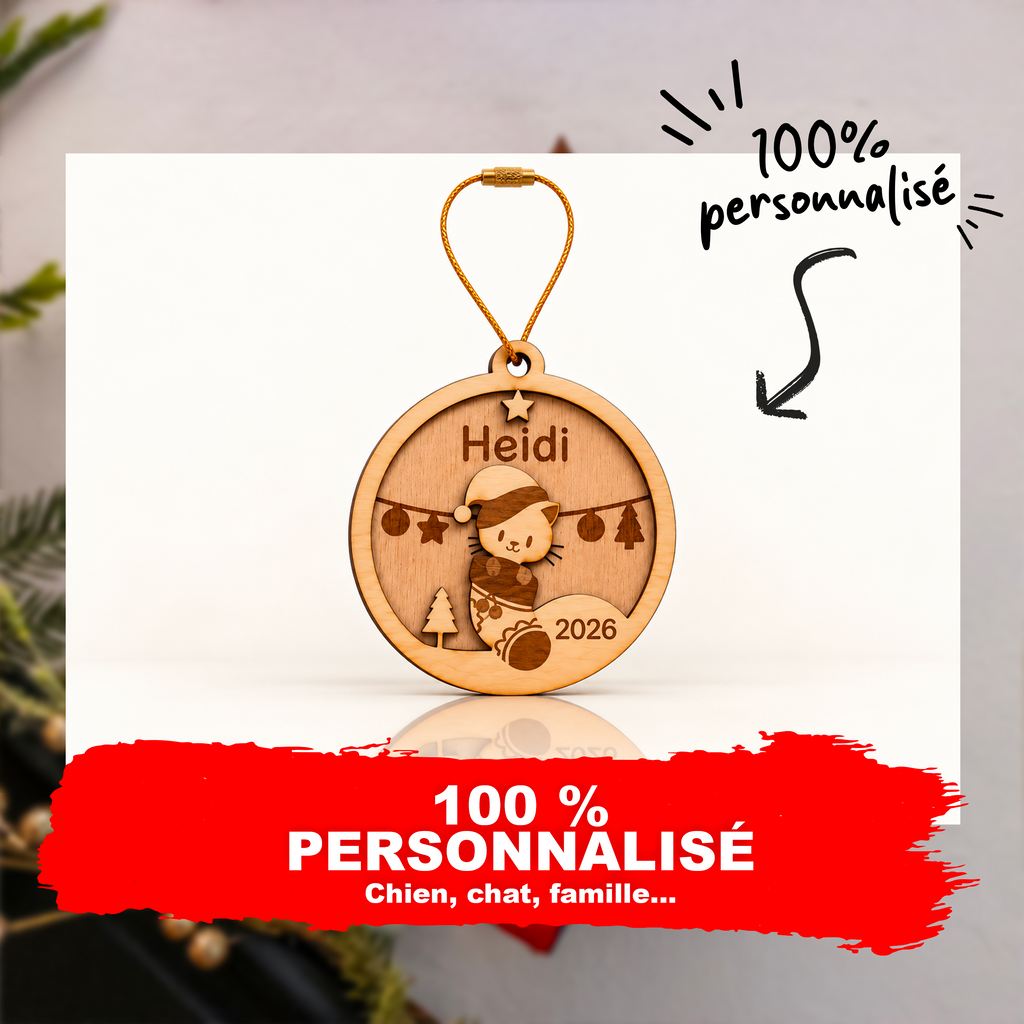 Boule de Noël 100% Personnalisée en Bois