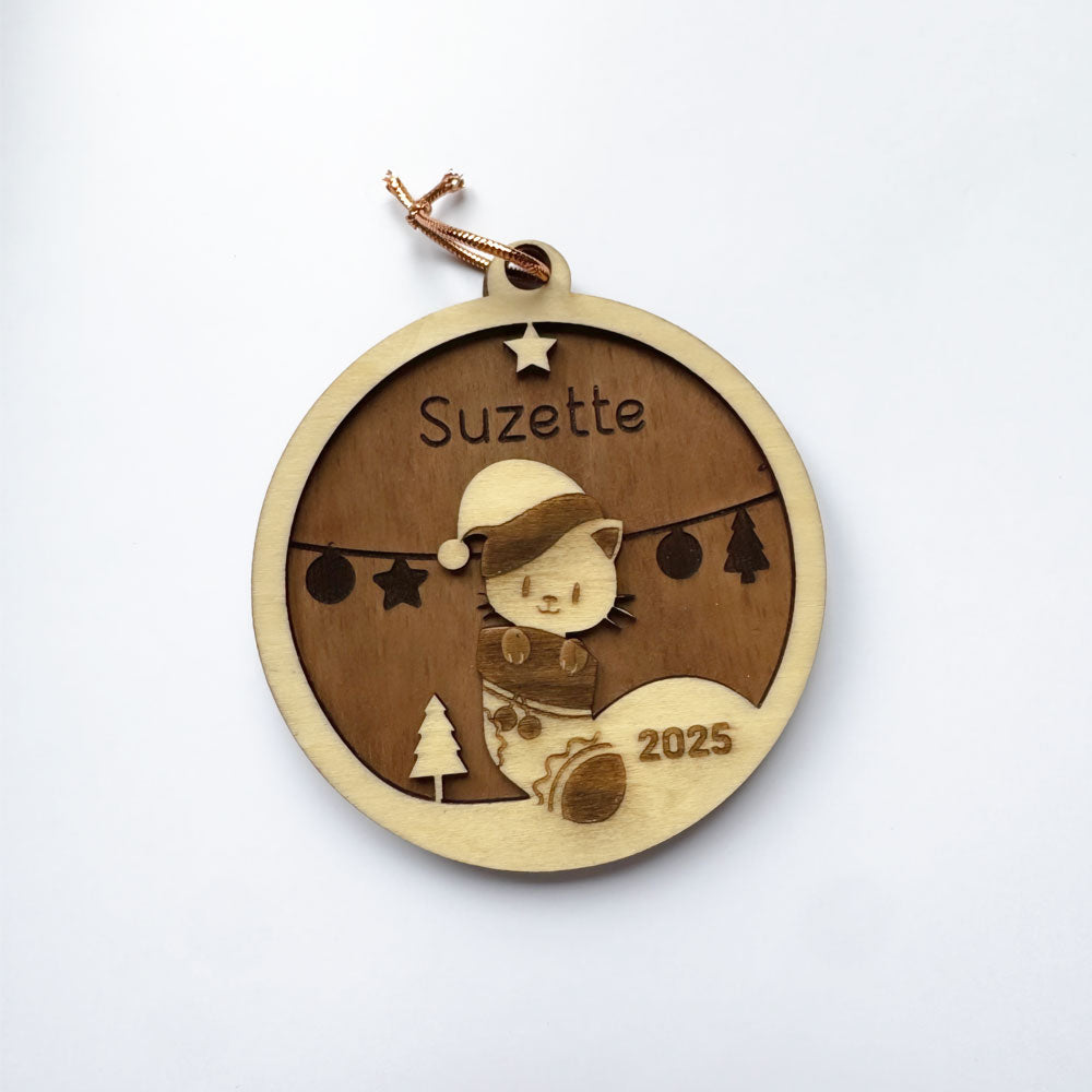 Boule de Noël Chat Personnalisée en Bois