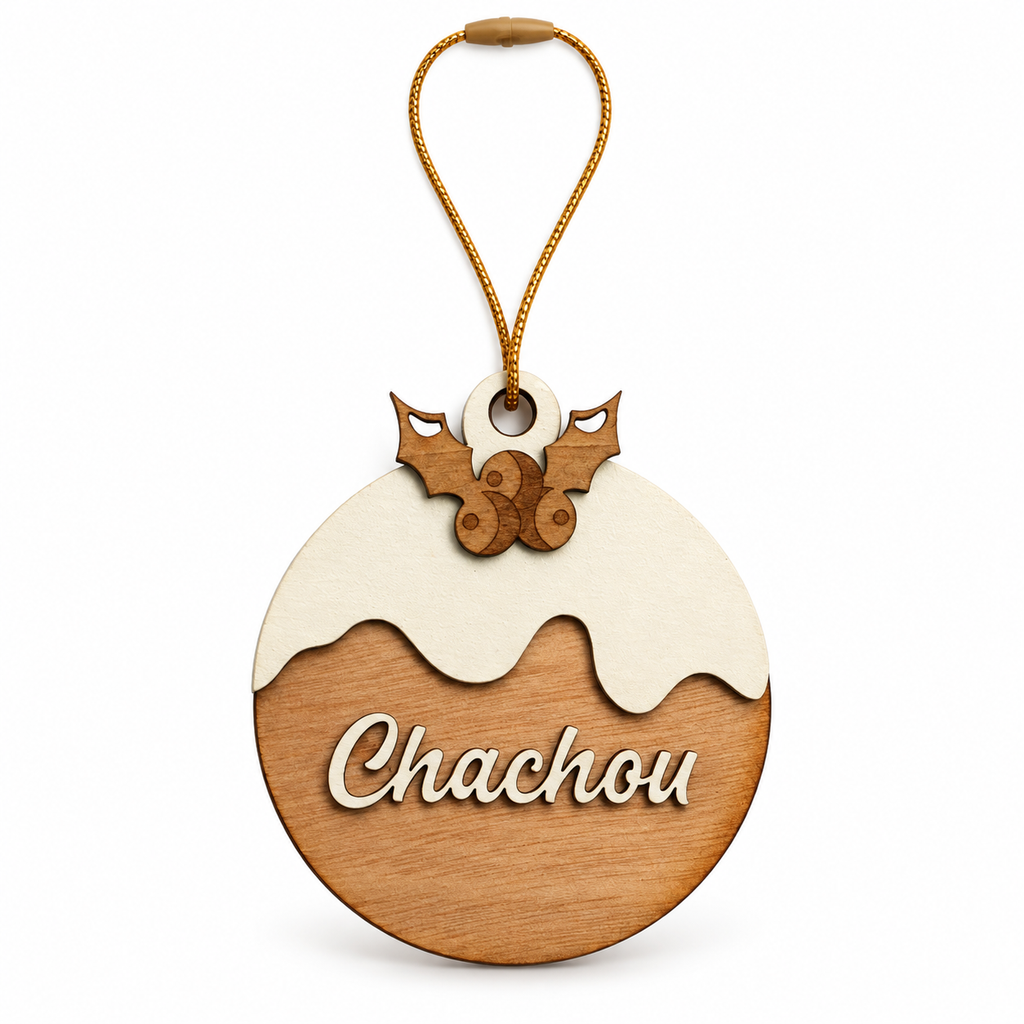 Boule de Noël Houx Personnalisée en Bois