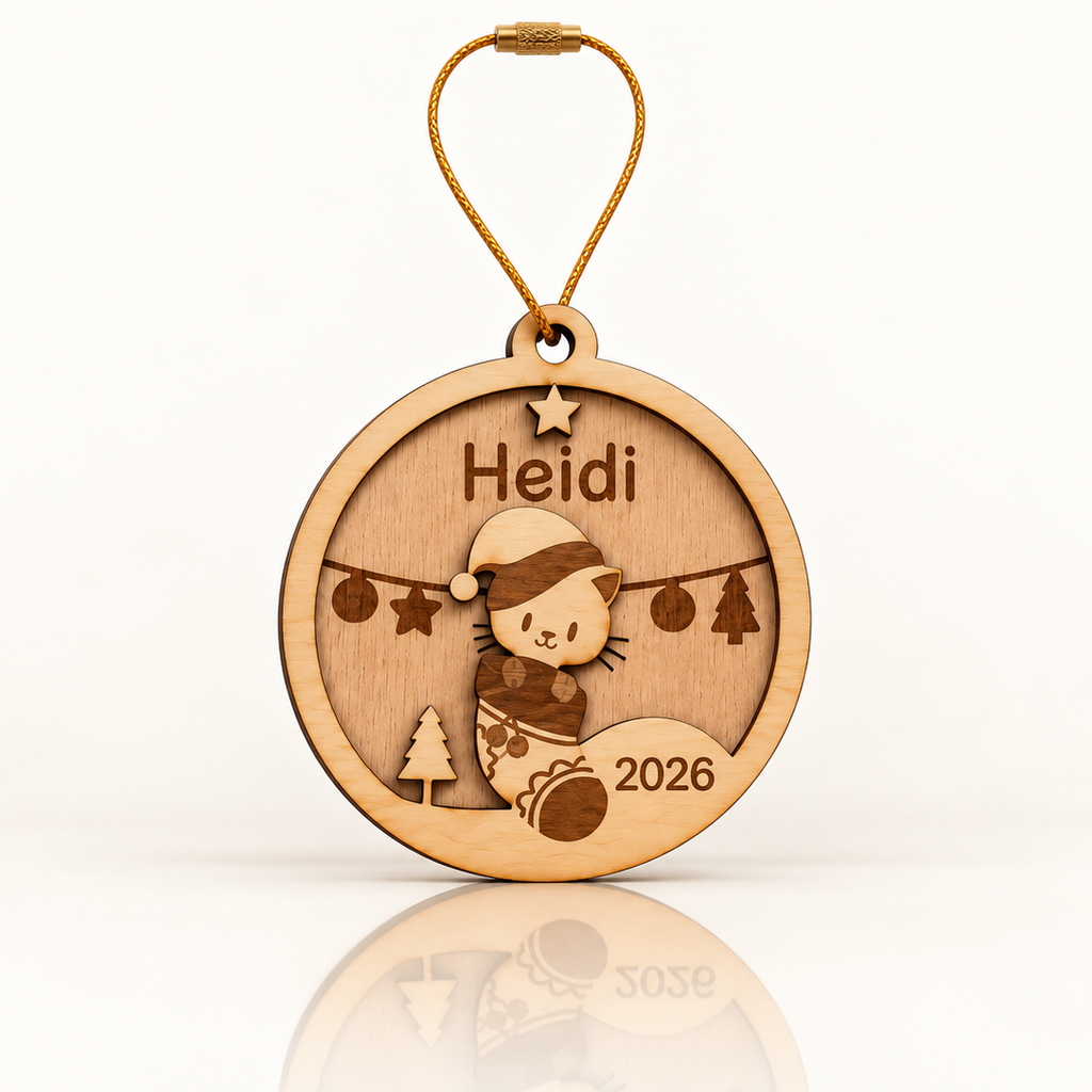 Boule de Noël Chat Personnalisée en Bois