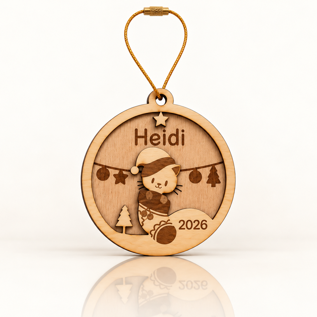 Boule de Noël Chat Personnalisée en Bois
