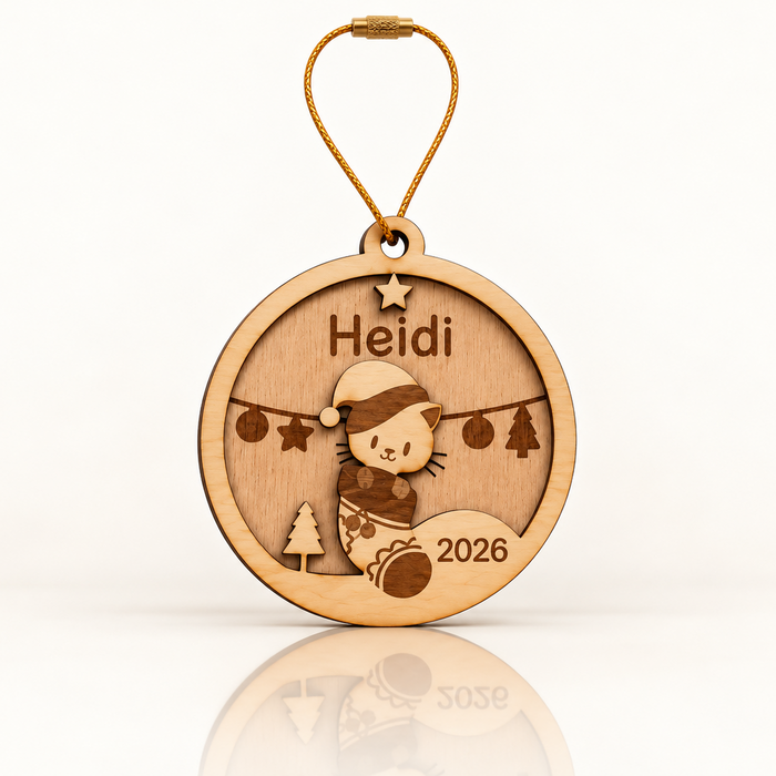 Boule de Noël Chat Personnalisée en Bois
