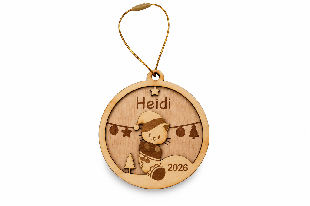 Boule de Noël Chat Personnalisée en Bois