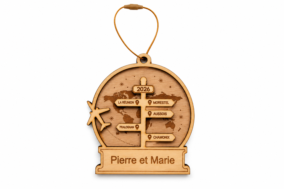 Boule de Noël Personnalisée en Bois voyage