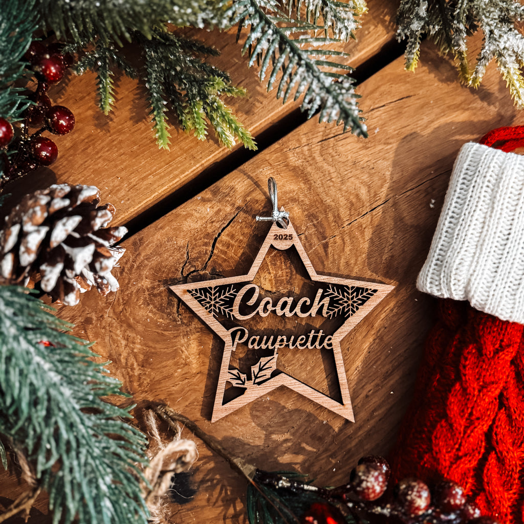 Boule de Noël Etoile Personnalisée en Bois
