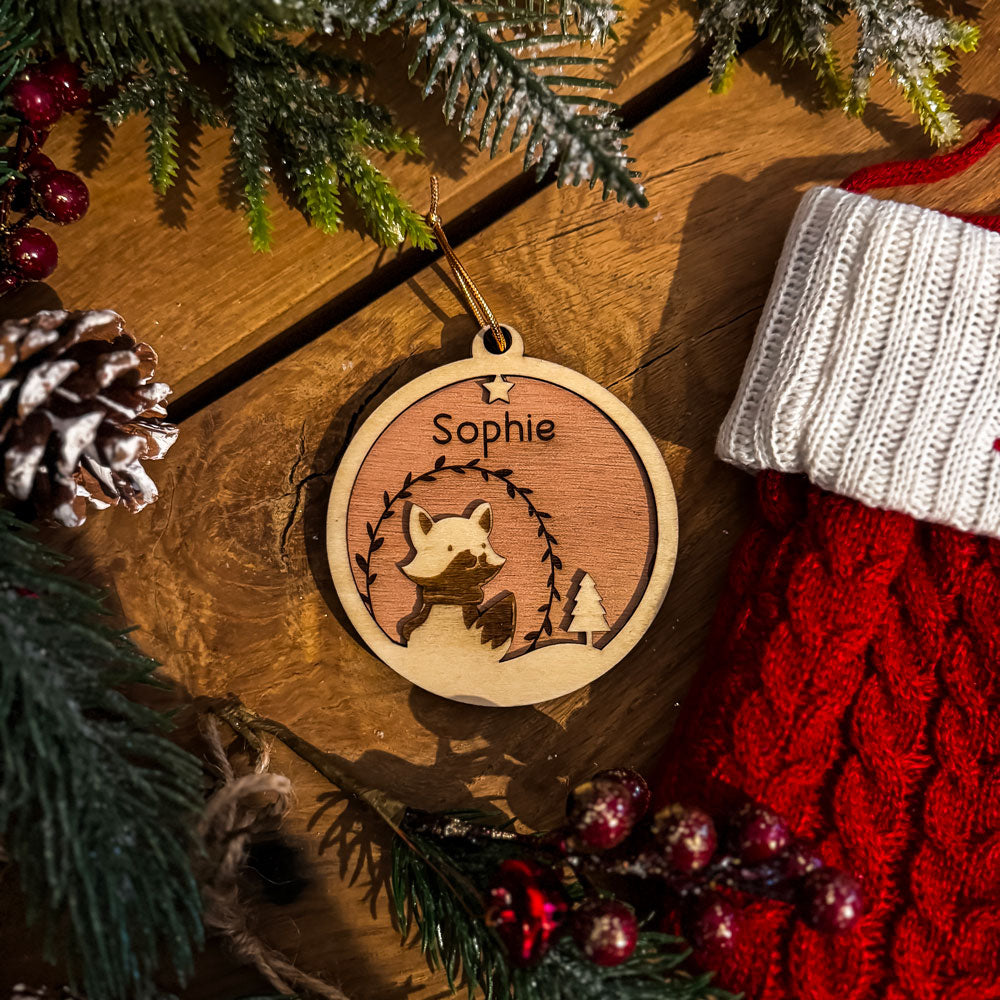 Boule de Noël Renard Personnalisée en Bois