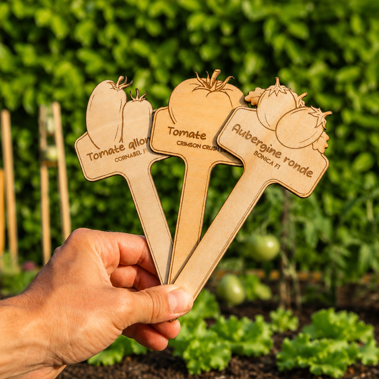 Étiquettes potager personnalisées en bois – Pics de jardin gravés