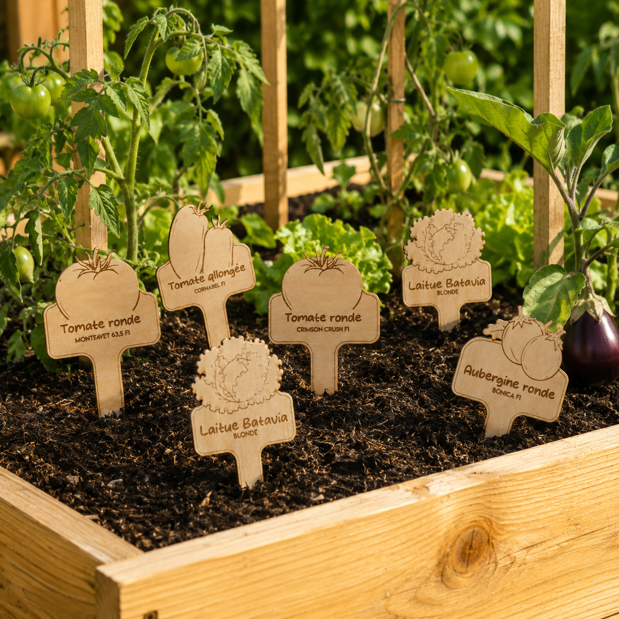 Étiquettes potager personnalisées en bois – Pics de jardin gravés