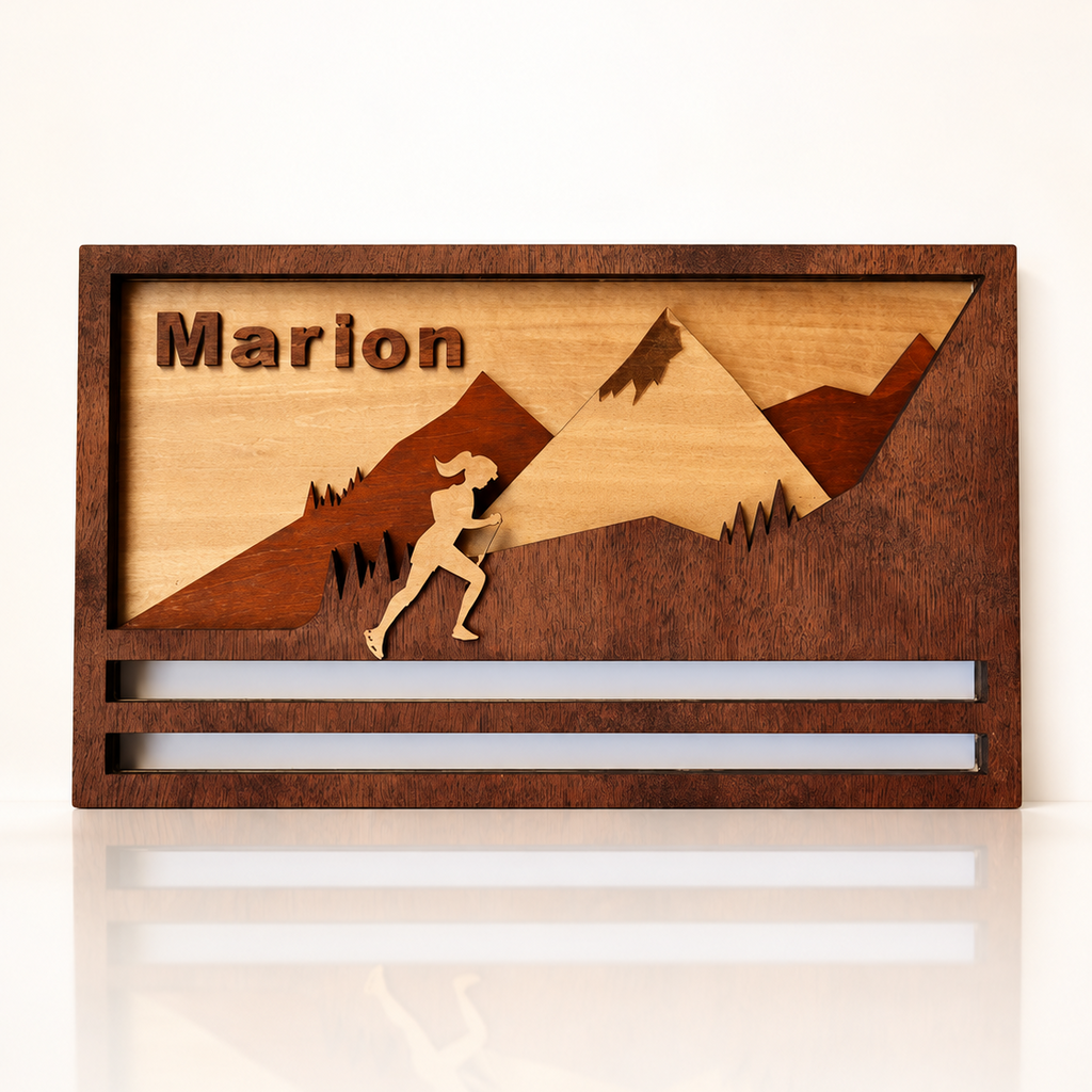 Porte-médailles en bois - Trail Femme