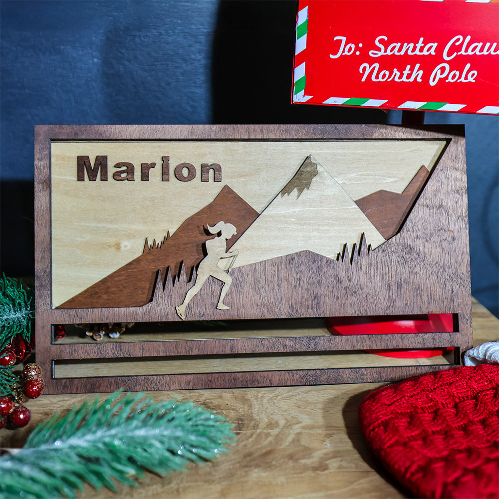 Porte-médailles en bois - Trail Femme